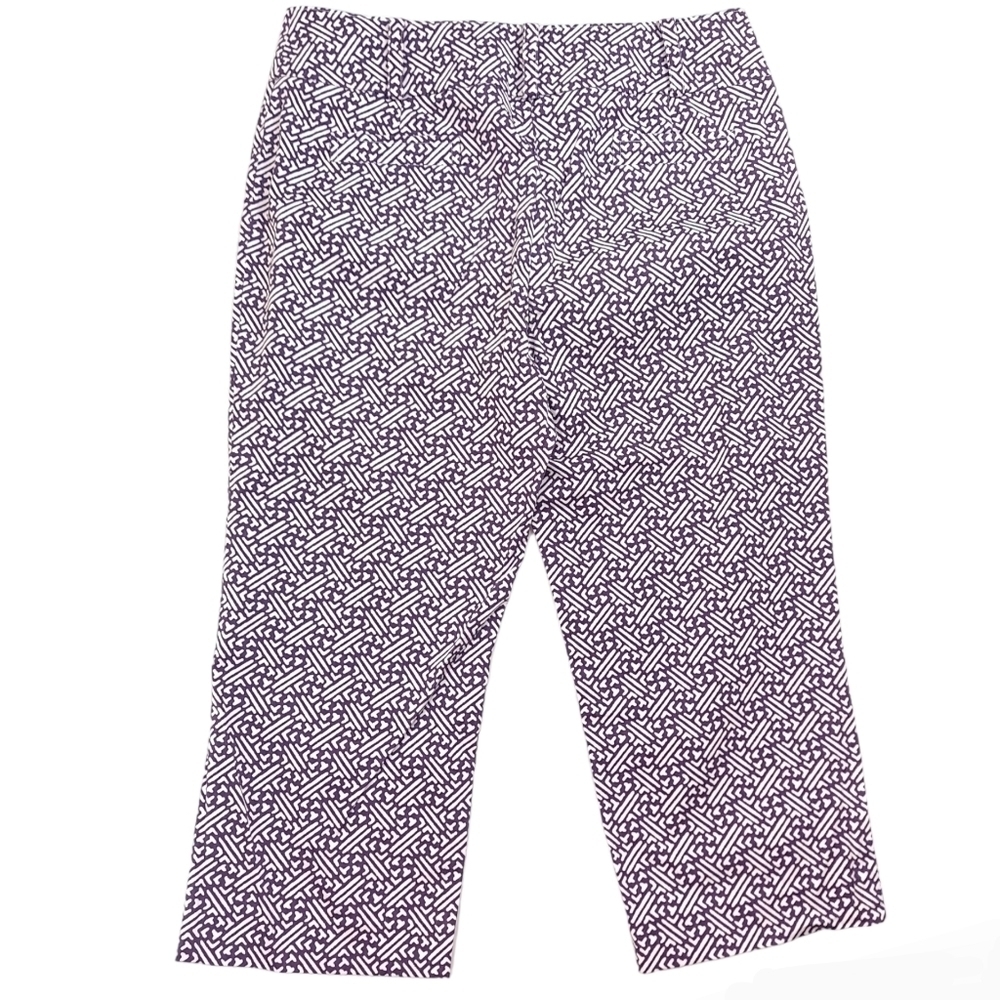 NWOT TALBOTS Petite Women's Cropped Pants Purple White Geometric Stretch - Sz 8P - Picture 2 of 8